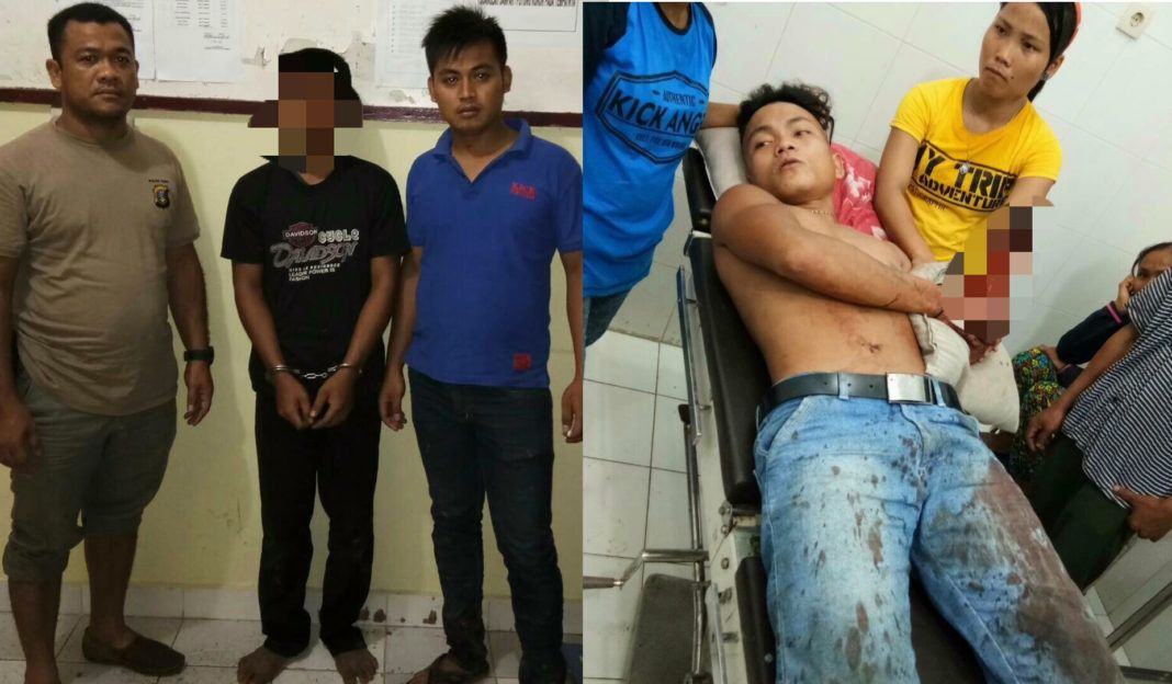 Tersangka ET diamankan di Polsek Lahusa (kiri), korban AT dalam perawatan di puskesmas.