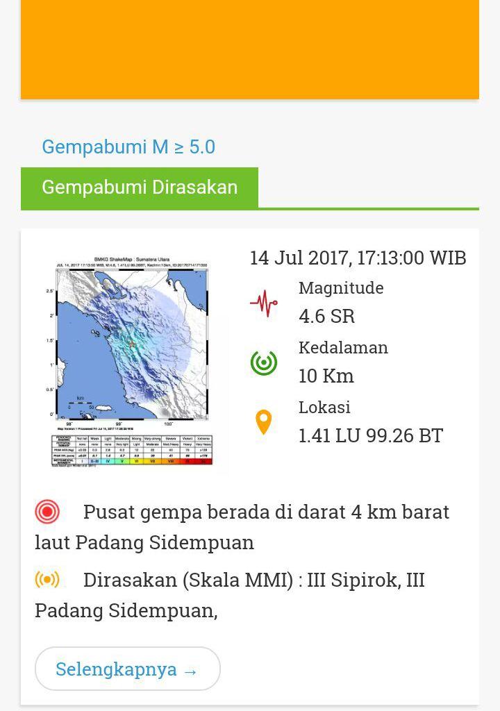 Sidempuan Diguncang Gempa
