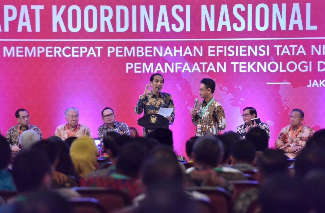 Presiden Jokowi pada Pembukaan Rakornas Pengendalian Inflasi Tahun 2017, di Hotel Grand Sahid Jaya, Jakarta Pusat, Kamis (27/7).