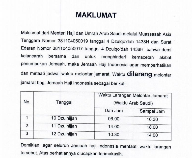 Menteri Haji dan Umrah Saudi Rilis Waktu Larangan Lontar Jumrah