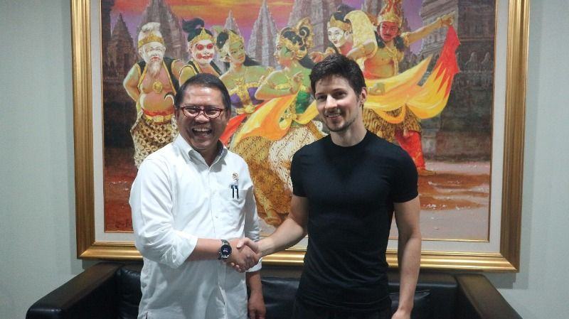 Foto: CEO Telegram, Pavel Durov menemui Menkominfo Rudiantara, di Kantor Kementerian Kominfo, Selasa (1/8).