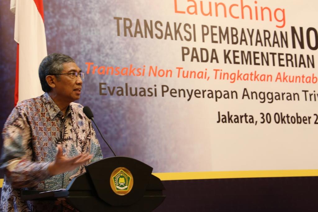 Foto: Wakil Menteri Keuangan Mardiasmo Selaku Narasumber dalam Kegiatan Launching Non Tunai, Rabu (30/10).