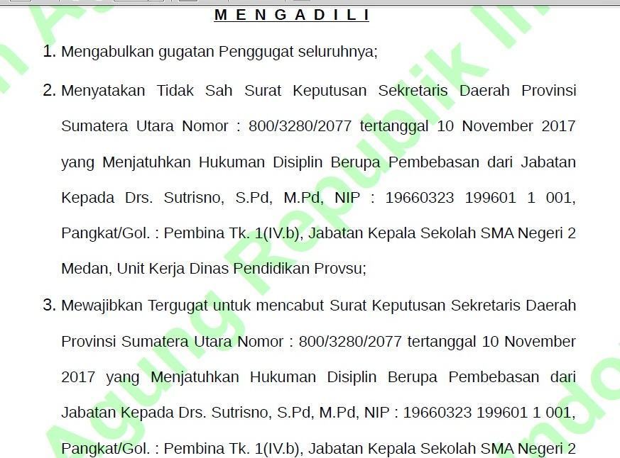 Kadis Pendidikan Sumut, Belum Jalankan Putusan PTUN