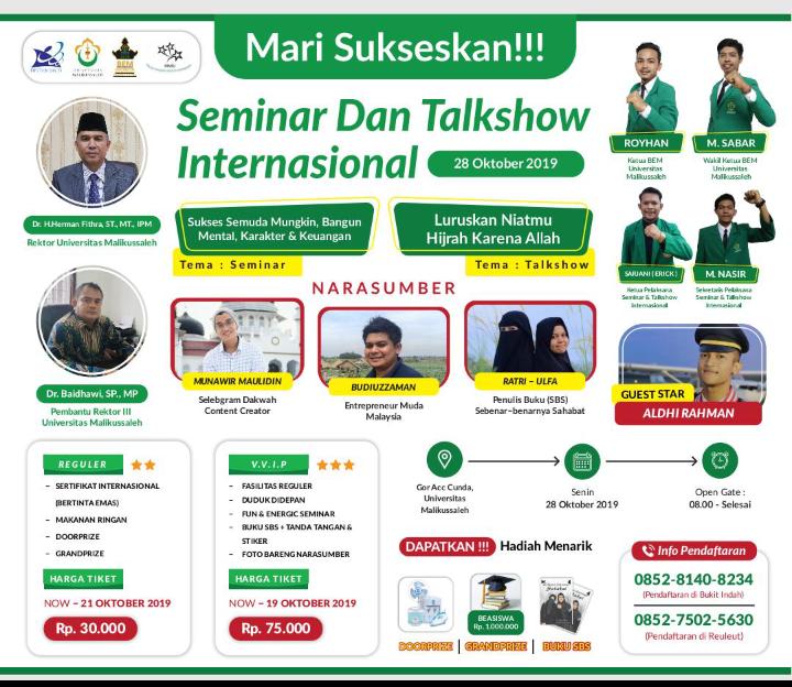 Universitas Malikussaleh, Talkshow Internasional Siap Inspirasi Ribuan Peserta