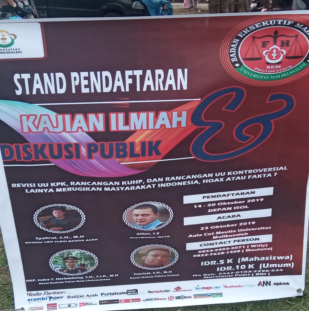Bem FH Unimal : Buruan Daftar Diskusi Isu Nasional Bersama Para Pakar