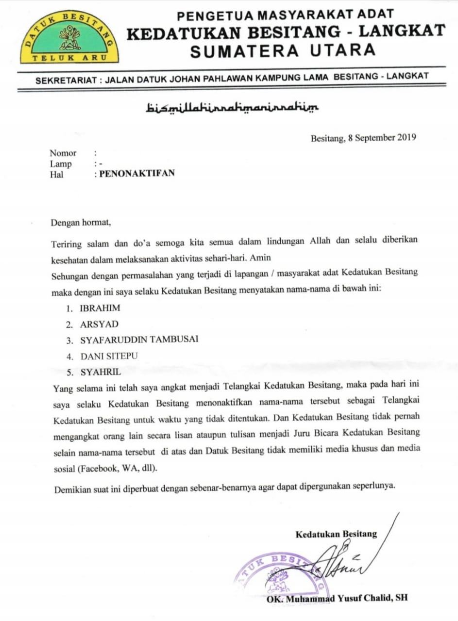 Kedatukan Besitang, Tidak Mempunyai Juru Bicara