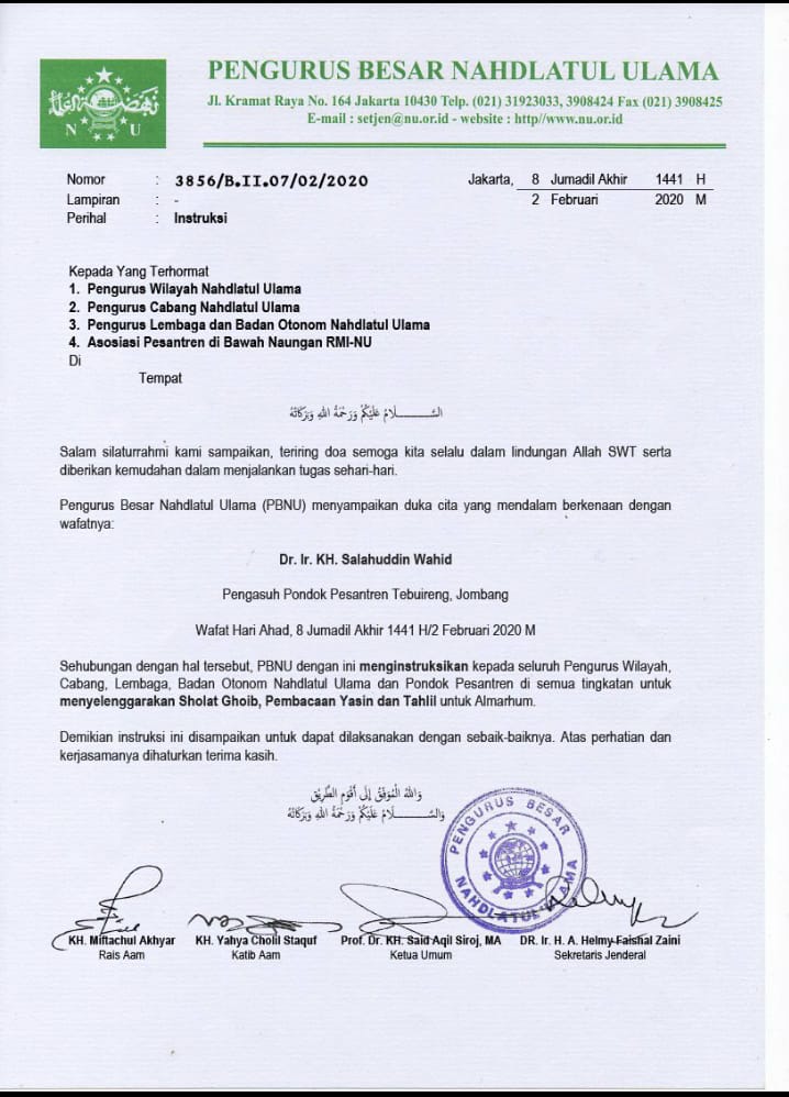 Gus Sholah Wafat, PBNU Instruksikan Nahdliyin Shalat Ghaib dan Baca Yasin