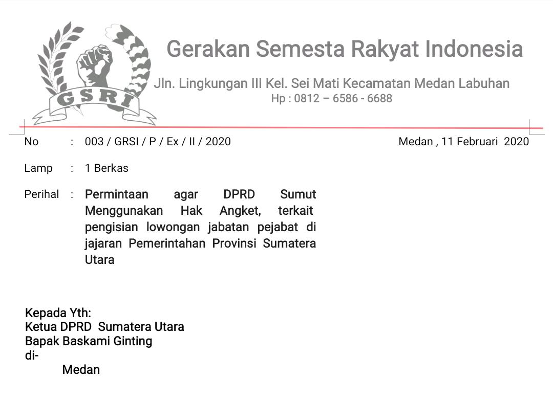 GSRI Dorong DPRDSU Gunakan Hak Angket, Kritisi Kinerja GUBSU Jalan Ditempat