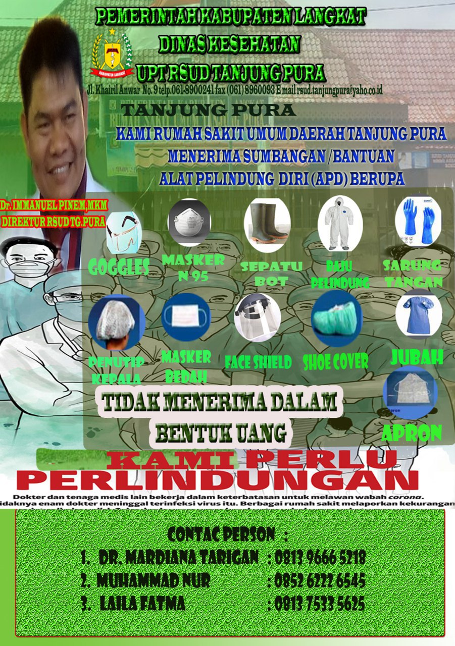 RSUD Tanjung Pura Terima Sumbangan APD, Anggaran 6,9 Miliar Kemana?