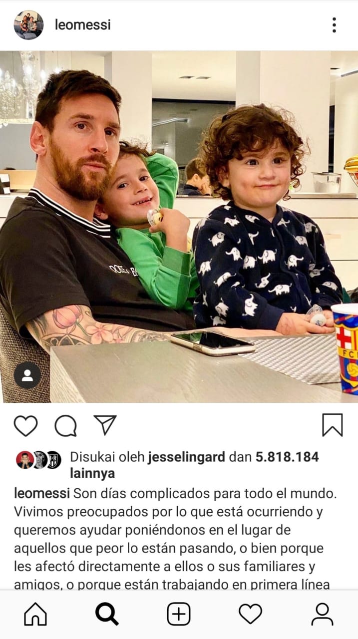 Terkait Virus Corona, Lionel Messi: Tetap di Rumah Saja