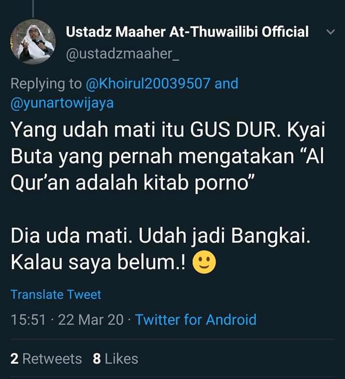 Pejuang Islam Nusantara Sumut, Akan Laporkan Maher Thuwailibi ke Polisi Atas Dugaan Menghina Gusdur