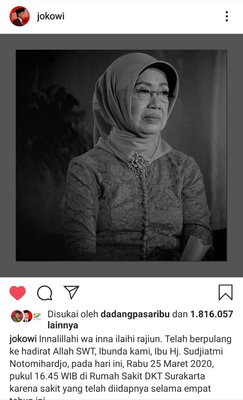 Ibunda Presiden Jokowi Meninggal Dunia, Sakit Selama Empat Tahun