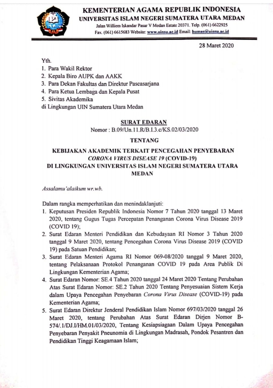 Pandemi Corona, Mahasiswa Desak Rektor UINSU Langsung UASkan Mahasiswa