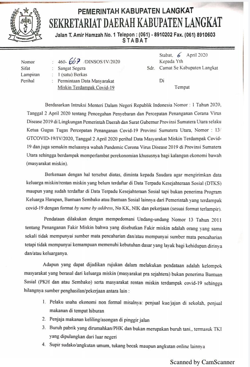 Dampak Corona Bagi Warga Langkat, Siap-siap Dapat Bantuan