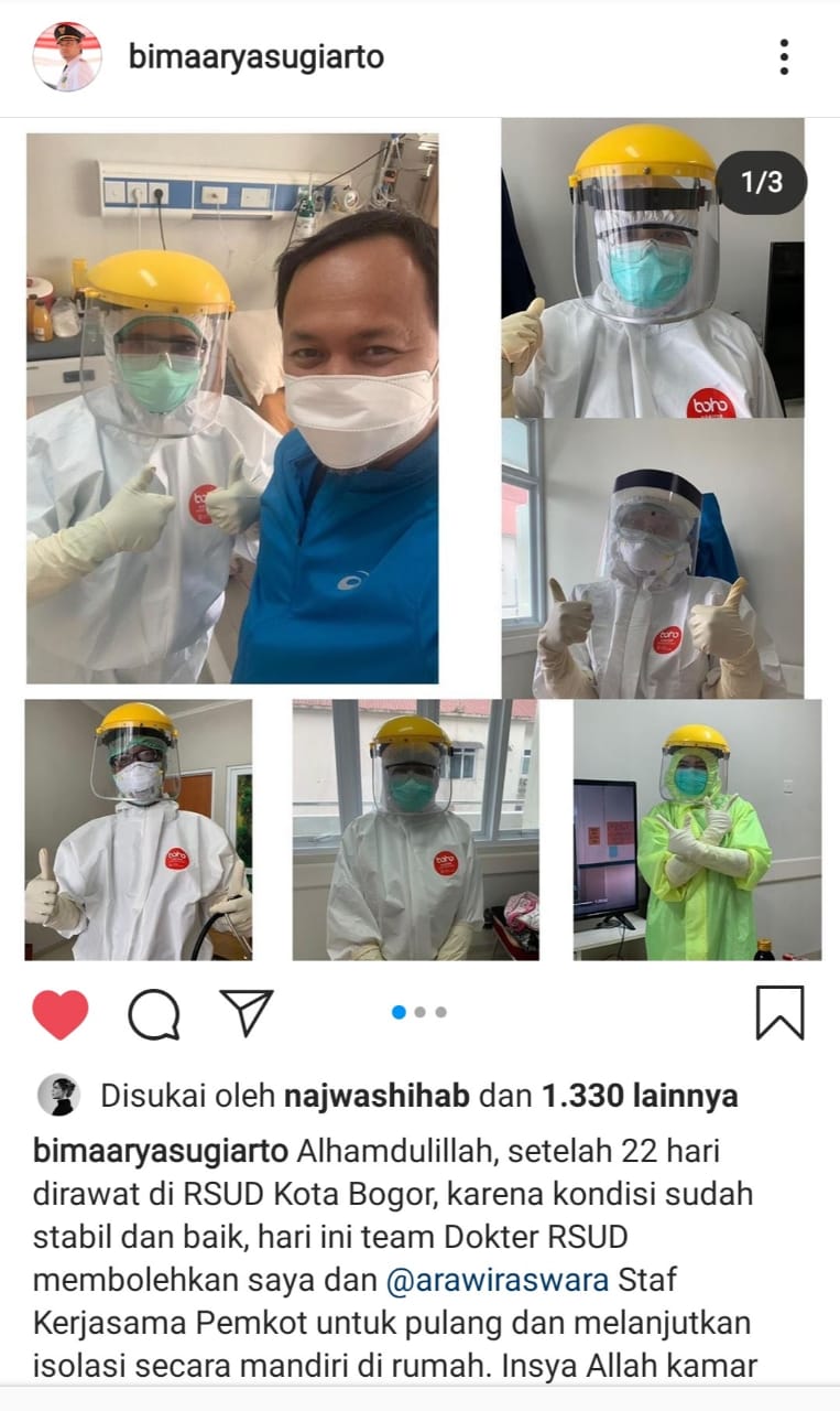 Walikota Bogor Bima Arya, Sembuh dari Virus Corona