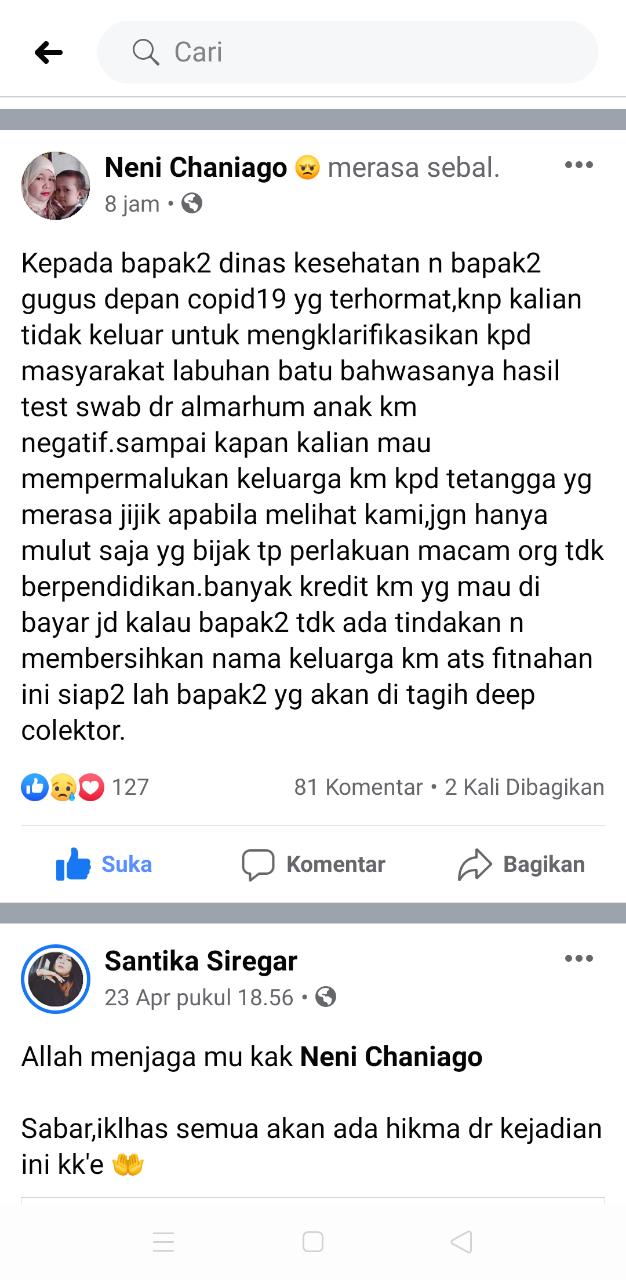 Hasil Swab Negatif, Keluarga Ibnu Minta Gugus Tugas Percepatan Penanganan Covid-19 Klarifikasi