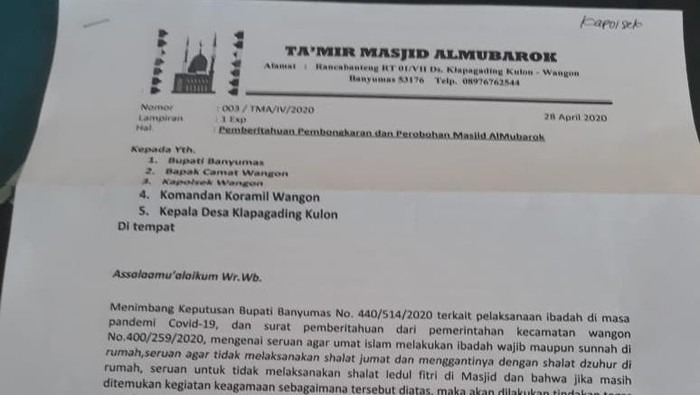 Viral Surat Bongkar Masjid di Banyumas, Ini Kata MUI