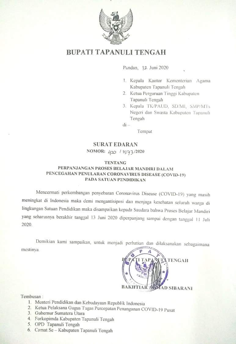 Tapteng Perpanjang Proses Belajar Mandiri hingga 11 Juli