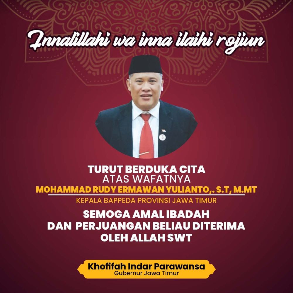 Kepala BAPPEDA Pemprov Jawa Timur Meninggal Dunia, Positif Covid-19