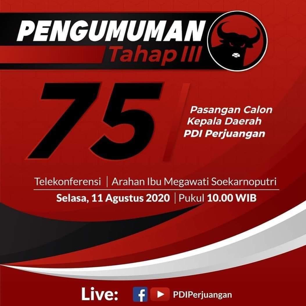 PDI Perjuangan, Akan Publikasikan 75 Paslon Kepala Daerah pada Selasa, 11 Agustus 2020
