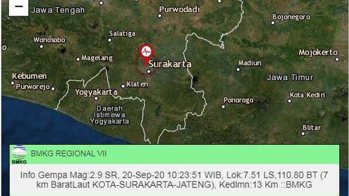 Gempa Darat Magnitudo 2,9 Terjadi di Solo
