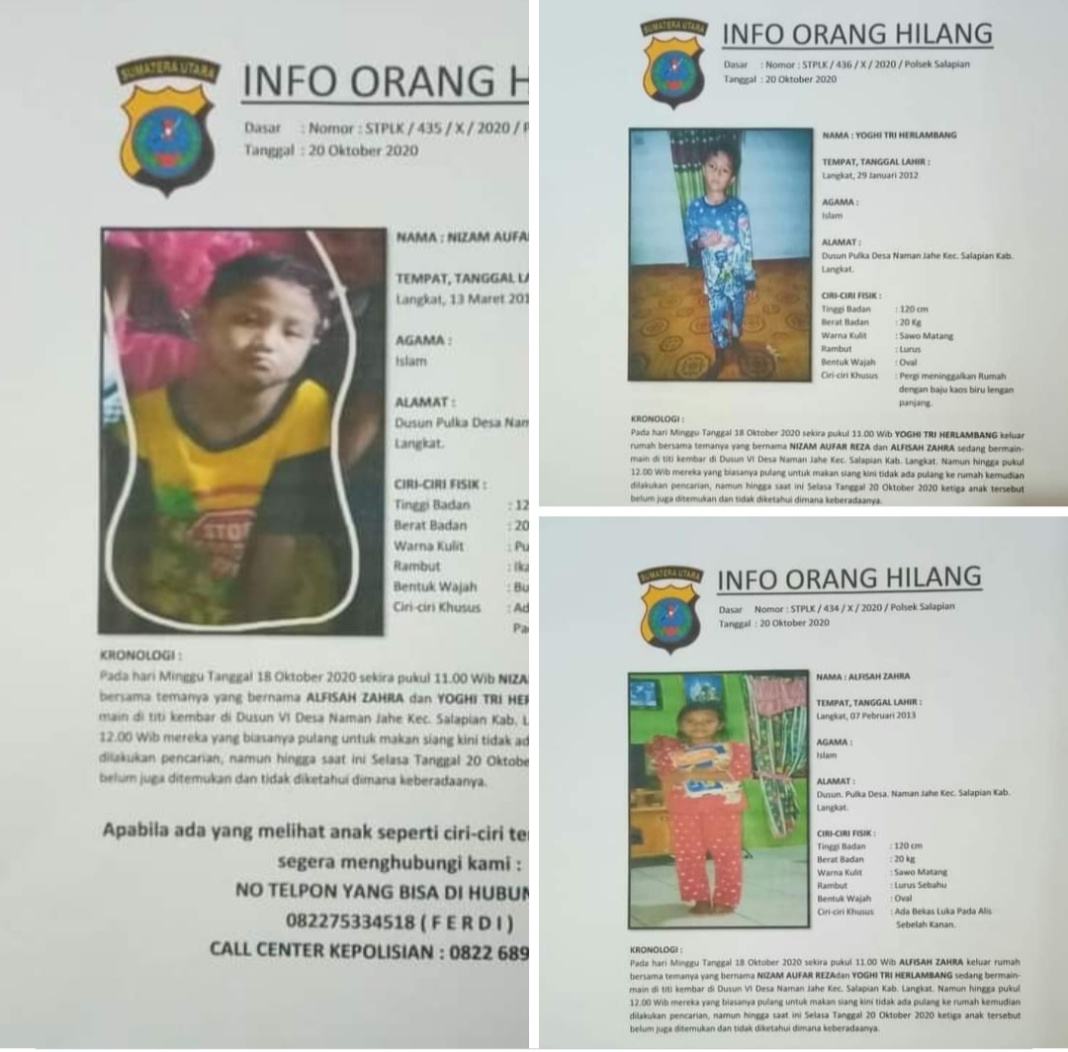 3 Anak Hilang di Salapian Langkat, Ini Kronologinya