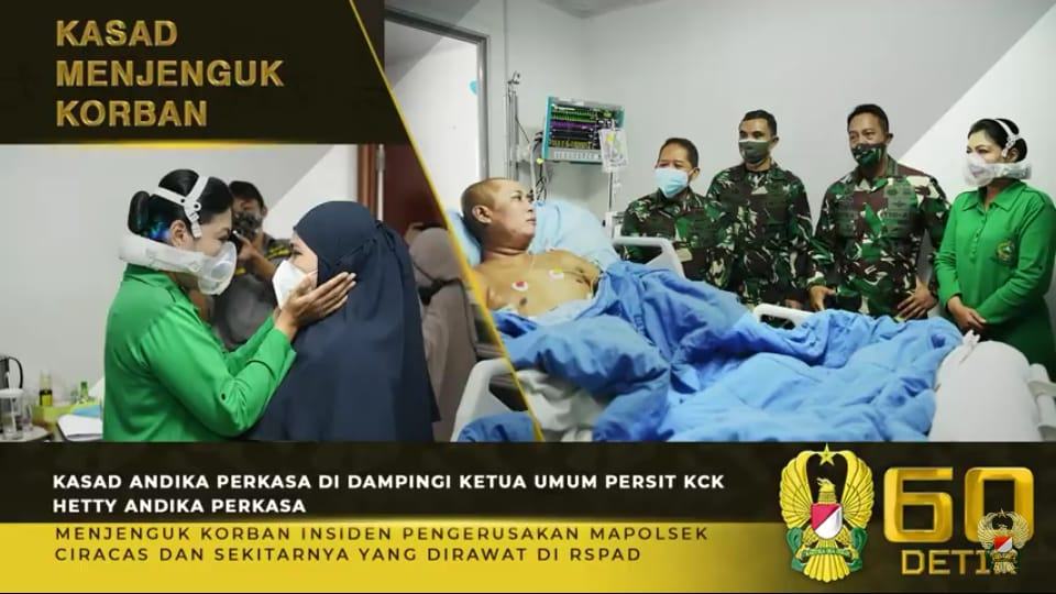 Kasad Andika Perkasa, Didampingi Ketum Persit KCK Jenguk Korban Pengerusakan Mapolsek Ciracas⁣⁣⁣