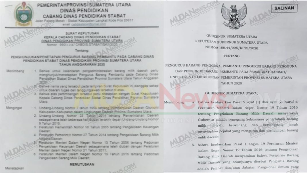 Kacab Stabat Dinas Pendidikan Sumut Mimpi Jadi Gubernur terkait Pengurus dan Pembantu Barang