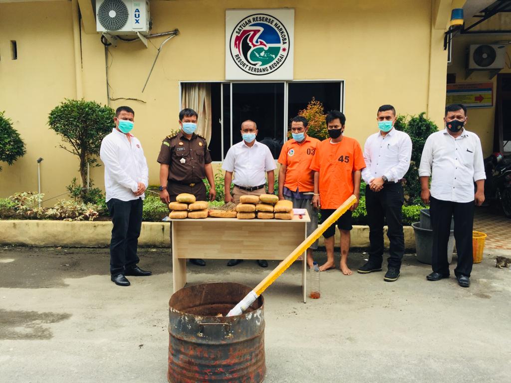 Polres Sergai, Musnahkan 12,8 Kg Ganja Kering