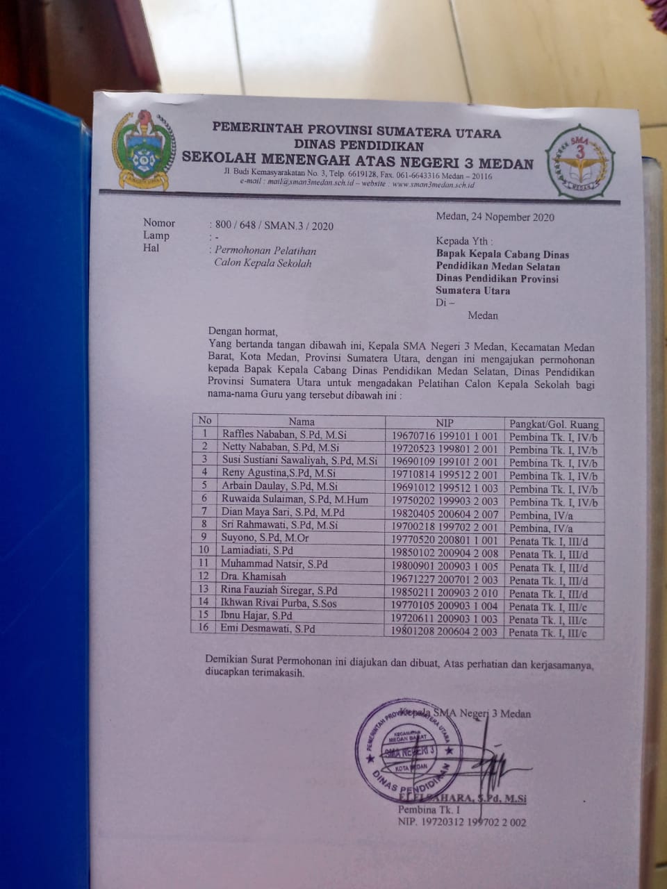 Plt Kepsek SMA Negeri 11 Medan