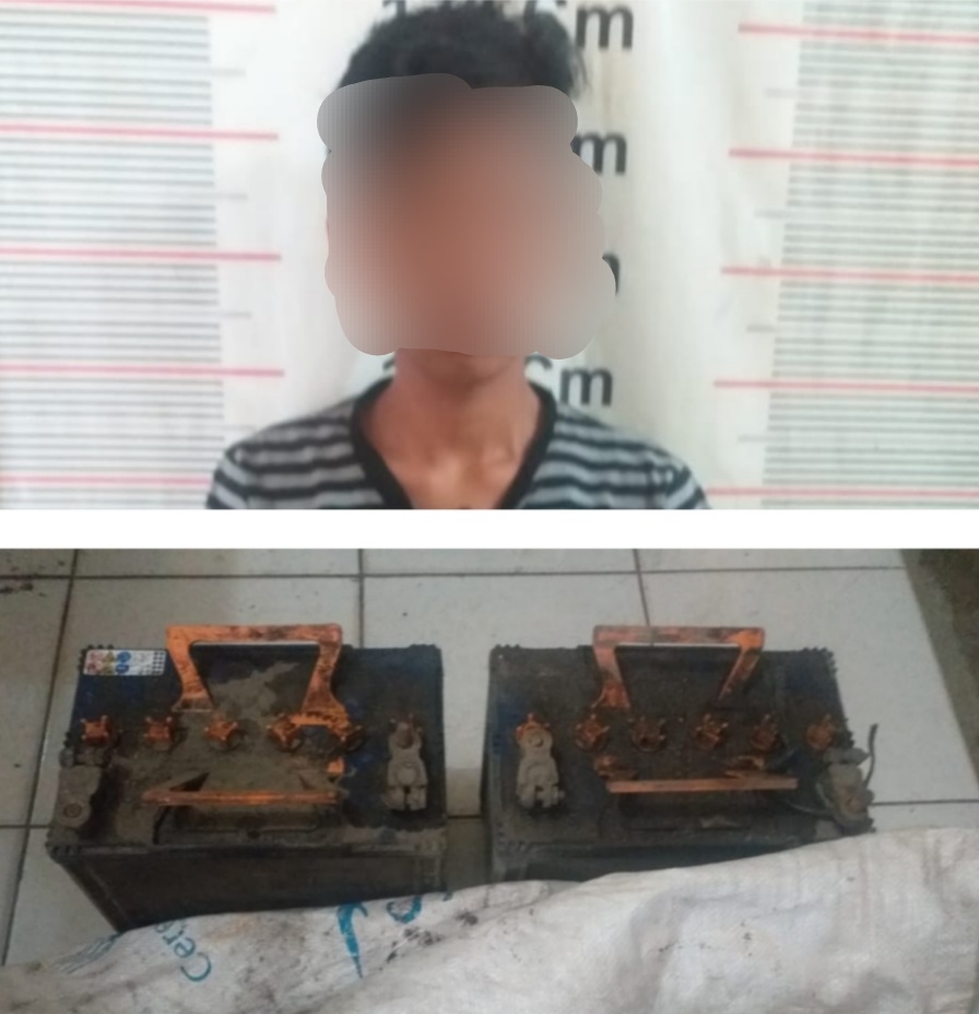 Polsek Salapian Amankan Pelaku Pencurian Baterai