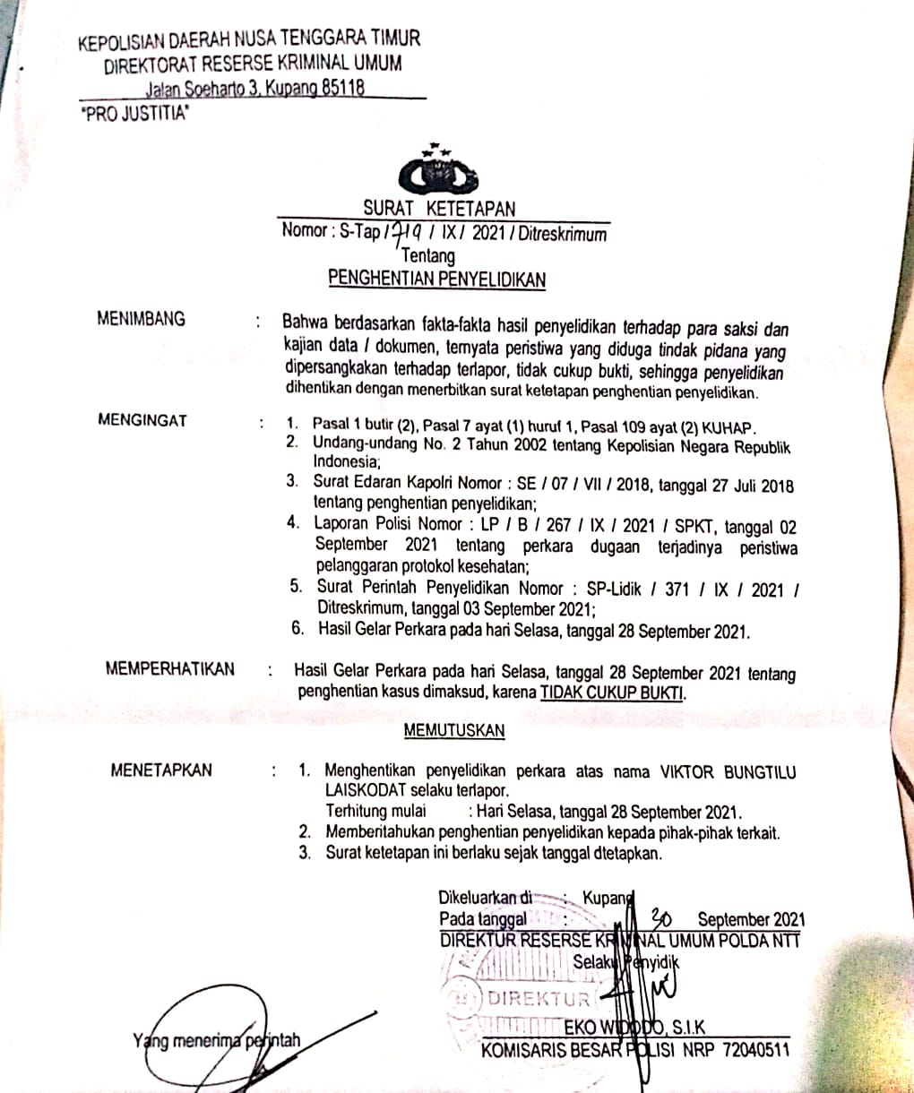 Cipayung Kota Kupang Tanggapi Surat Ketetapan Pemberhentian Penyelidikan (SKPP)