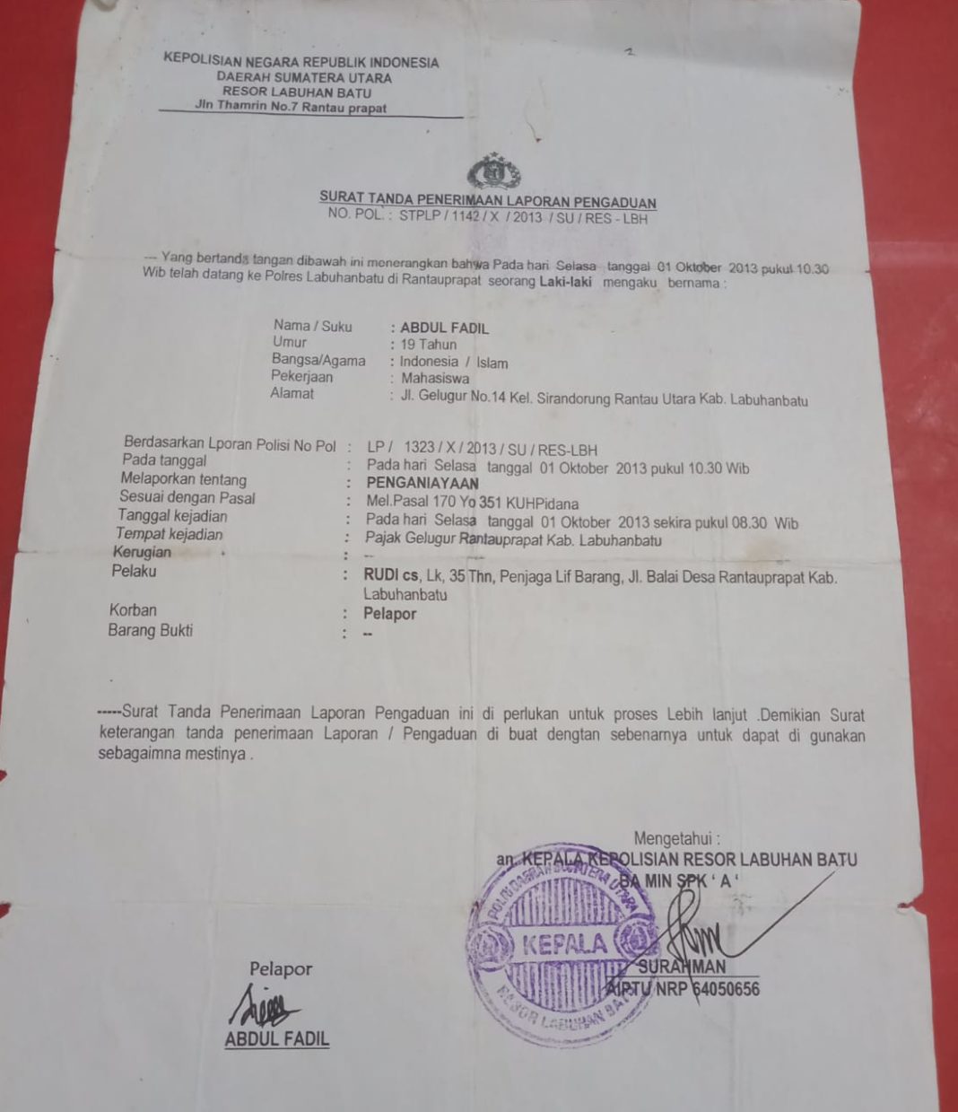 8 Tahun Kasus Penganiayaan Ngendap di Polres Labuhanbatu