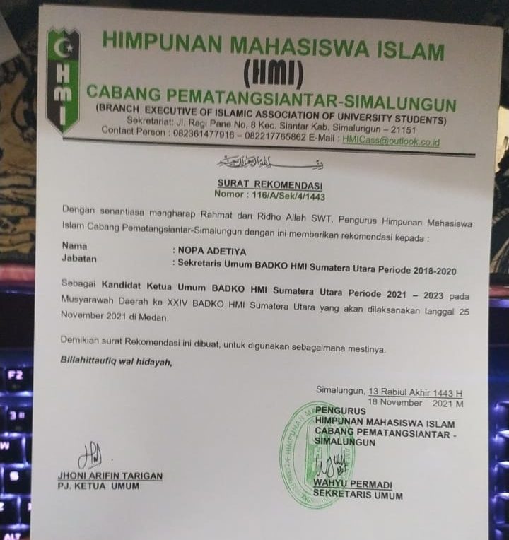 Kandidat Ketum Badko HMI Sumut,