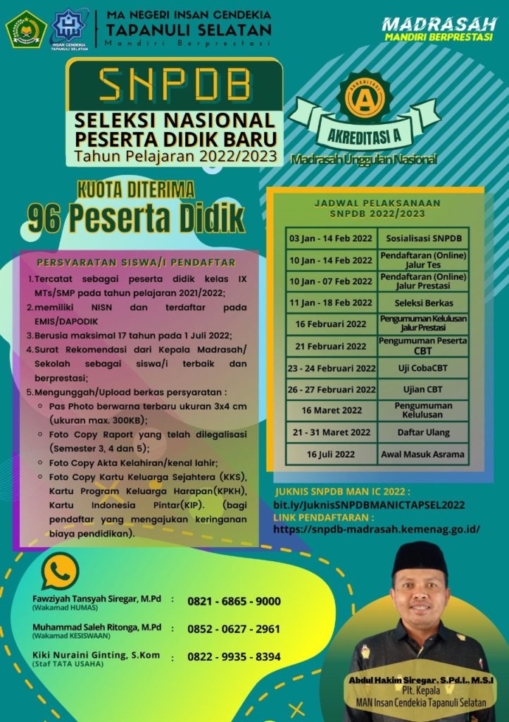 Pendaftaran Seleksi Siswa Baru MAN IC Tapsel Dibuka 10 Januari