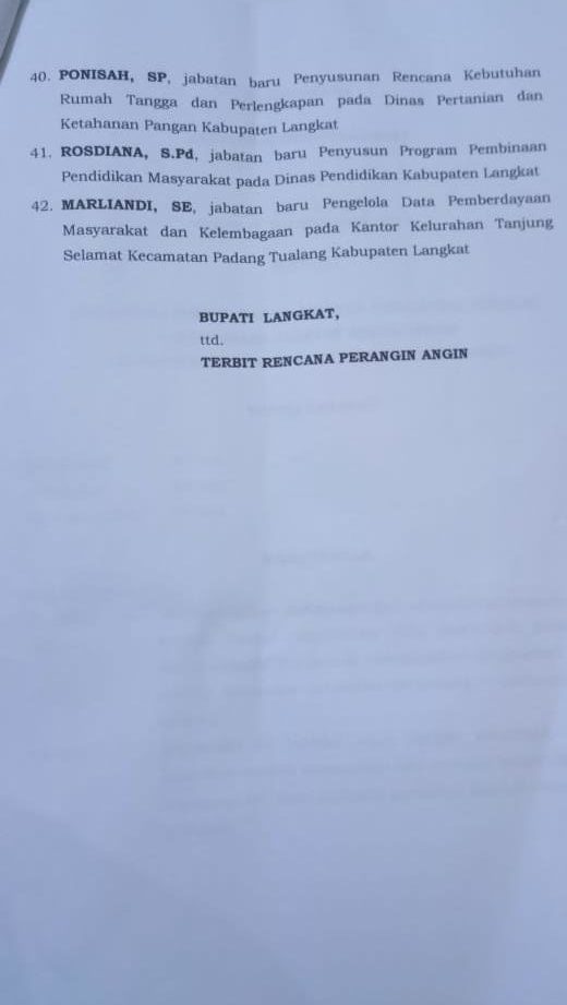  Nama-Nama Pejabat Eselon dan Fungsional Pemkab Langkat yang Dilantik