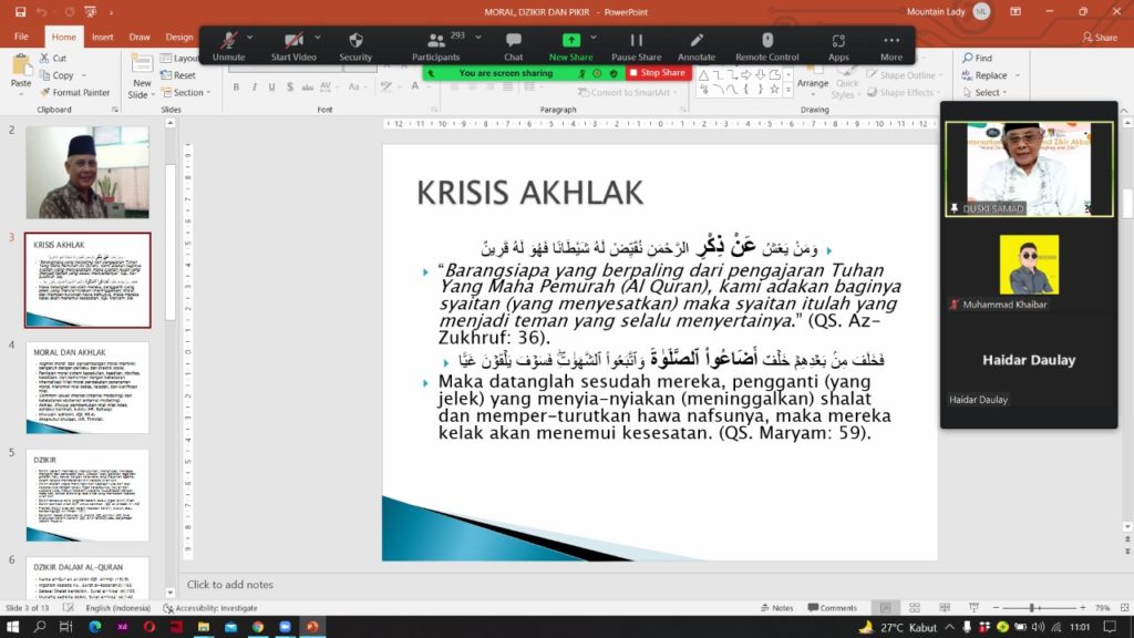 Seminar Internasional dan Zikir Akbar, KH Amiruddin MS Pikir dan Zikir untuk Membentuk Akhlakul Karimah