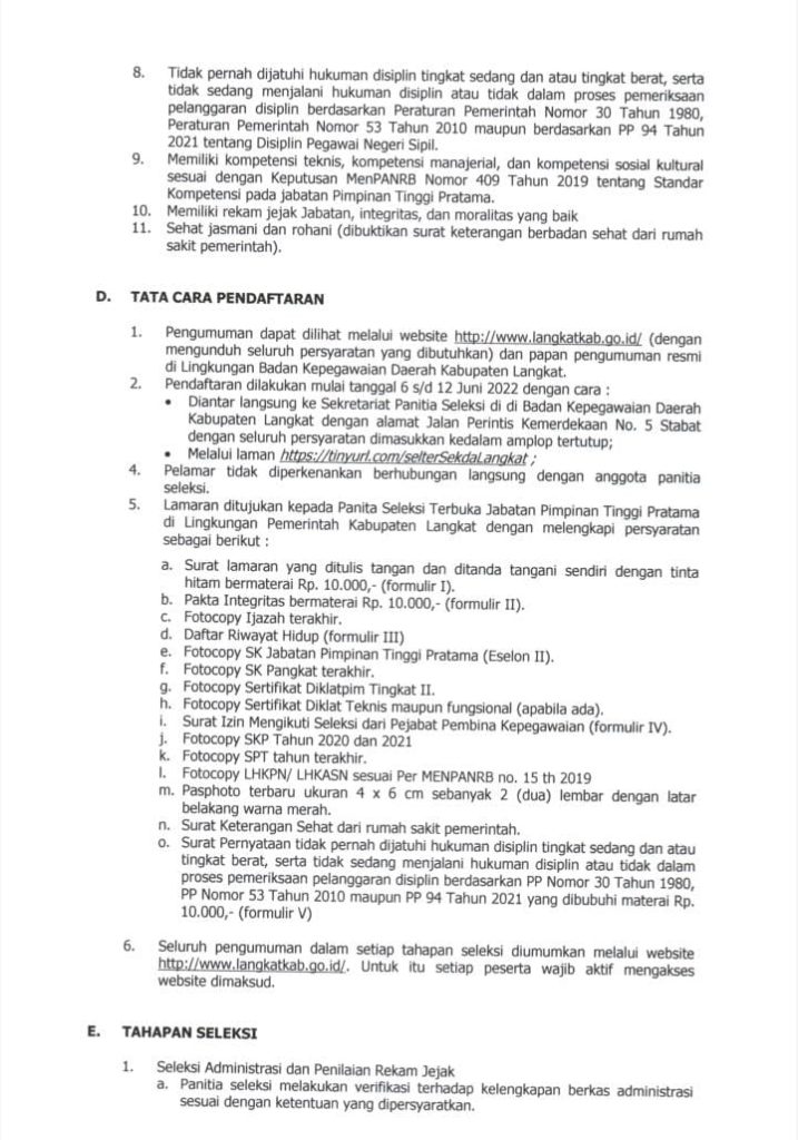 Seleksi Sekretaris Daerah Langkat