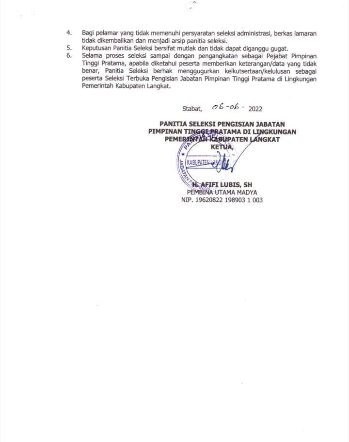 Seleksi Sekretaris Daerah Langkat Dibuka