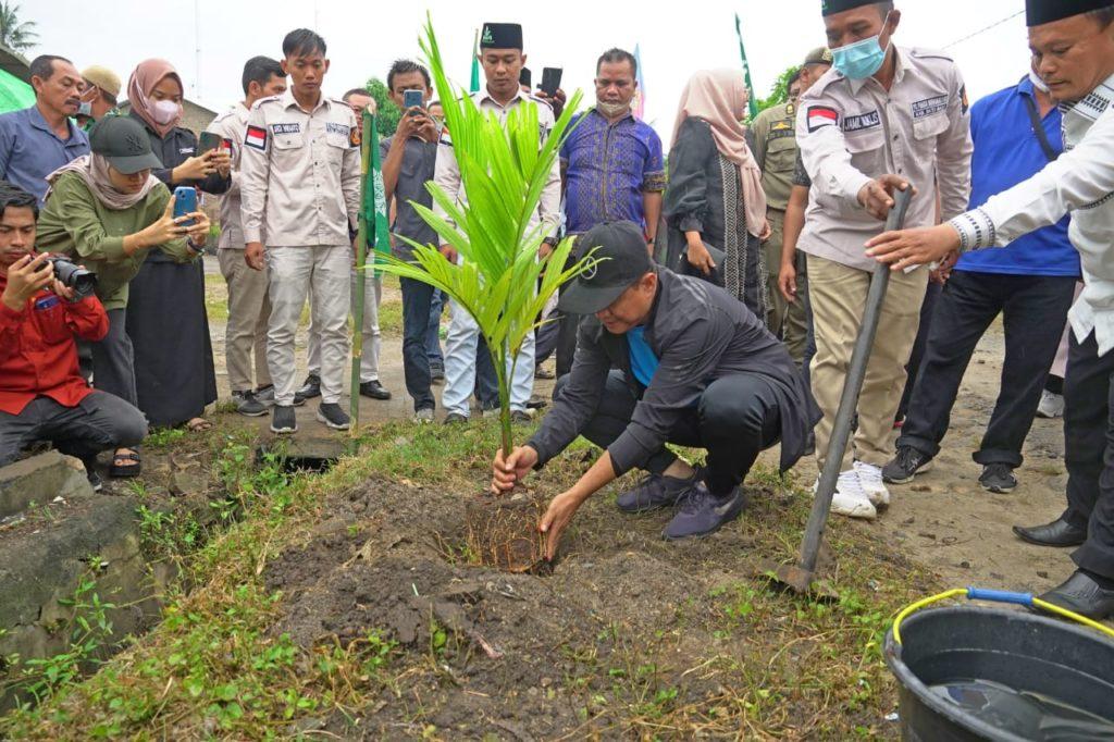 Dukung Penghijauan di Desa Simodong, Bupati Zahir Tanam Bibit Pohon Pinang