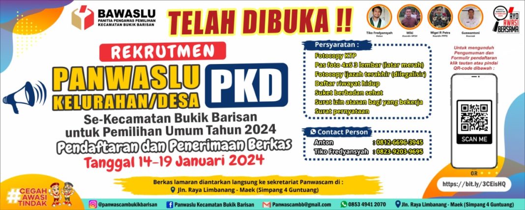 Panwascam Bukik Barisan Terima Rekrutmen Panwaslu Kelurahan Desa (PKD) se-Kecamatan Bukik Barisan