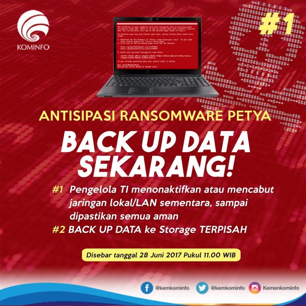 Antisipasi Serangan Virus Ransomware Petya, Kementerian Kominfo Serukan Pengamanan Data