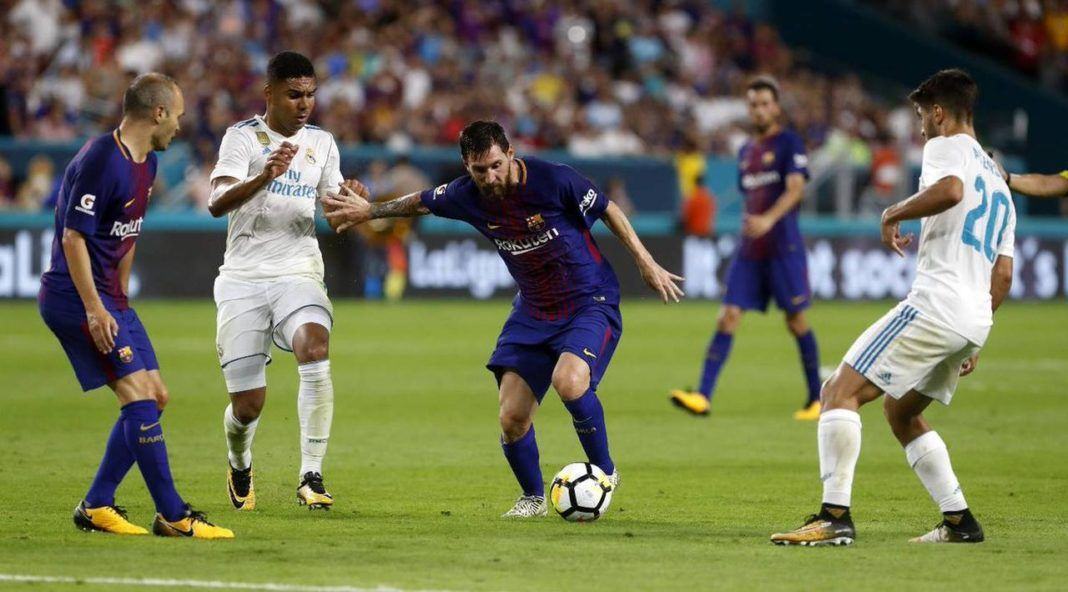 Foto: Lionel Messi membuka gol pada laga Real Madrid melawan Barcelona yang berlangsung di Hard Rock Stadium, Miami, Minggu (30/7). (doc. Barcelona)