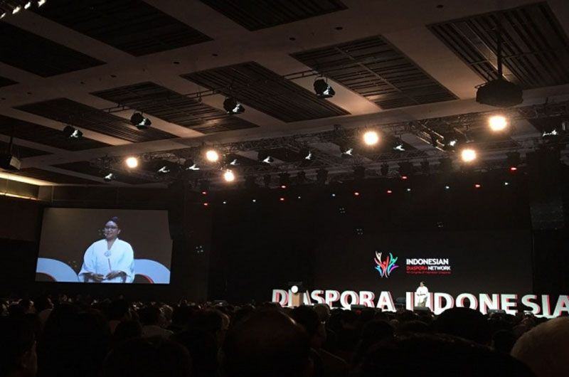 Foto: Menlu Retno Marsudi dalam Konvensi Diaspora Indonesia di Kota Kasablanka, Jakarta, Sabtu (1/7).