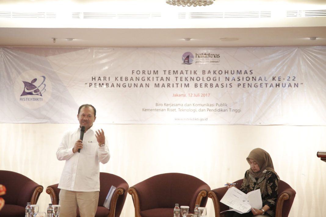 Foto: Dirjen Penguatan Inovasi Kemenristek dan Dikti menyampaikan paparan dalam forum Bakohumas di Hotel Oria, Jakarta, Rabu (12/7).