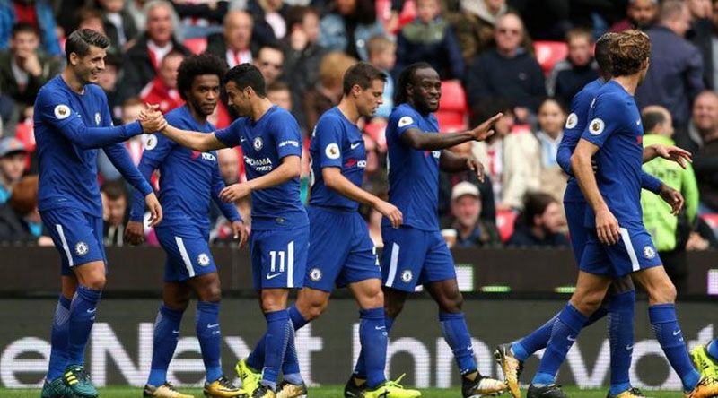 Para pemain Chelsea merayakan gol ke gawang Stoke City (Foto: Chelsea)