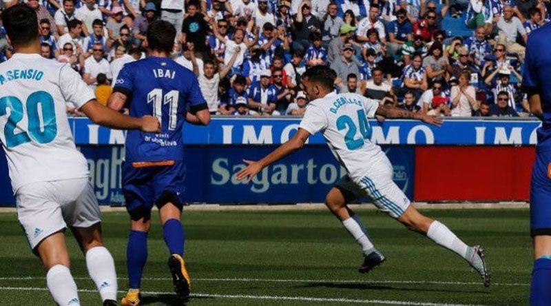 Gelandang Real Madrid, Dani Ceballos usai jebol gawang Deportivo Alaves (Foto: Real Madrid)