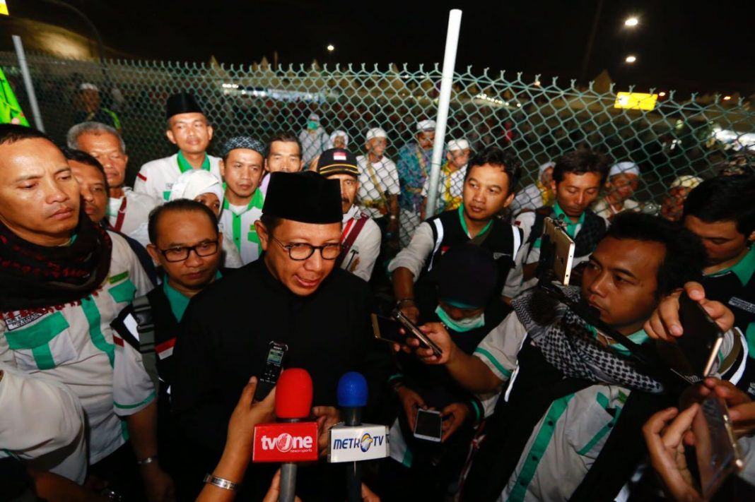 Foto: Menteri Agama Lukman Hakim Saifuddin beri keterangan pers usai tinjau KKHI Mina, Sabtu (2/9).
