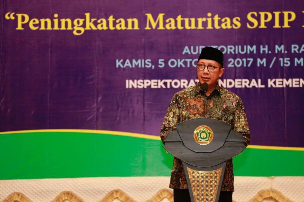 Foto: Menteri Agama Lukman Hakim Saifuddin beri sambutan pada penutupan Rakornas dan Evaluasi Sistem Pengendalian Intern Pemerintah (SPIP).