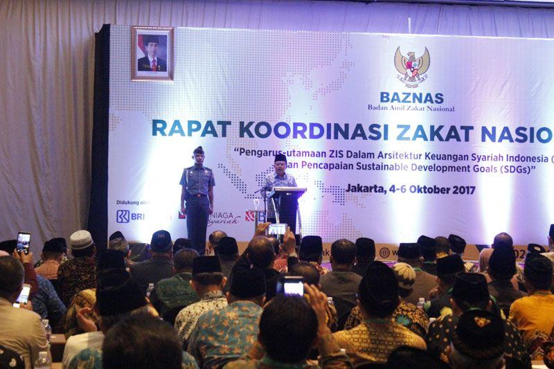 Foto: Wakil Presiden Muhammad Jusuf Kalla (JK) membuka Rapat Koordinasi Zakat Nasional 2017, Badan Amil Zakat Nasional (Baznas) di Ancol Jakarta.